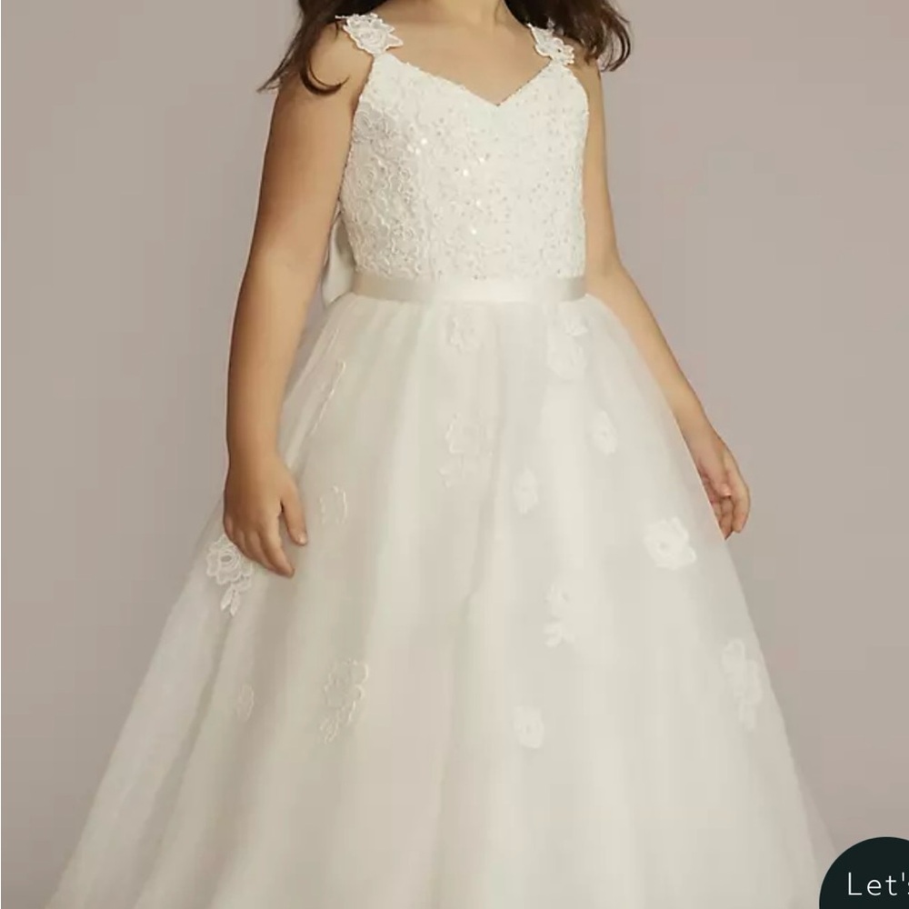 David’s Bridal Elegant White Lace Kids Dress